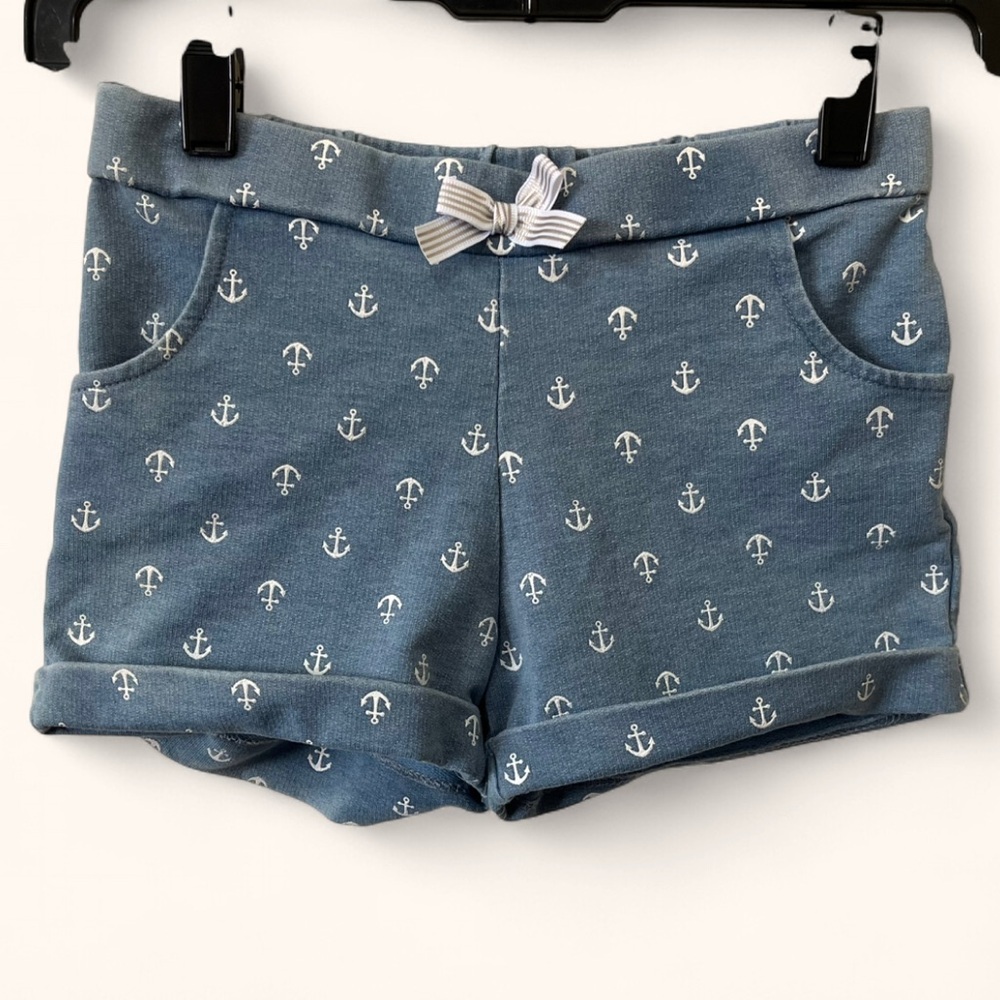 Girls Medium 7/8 Tommy Bahama Chambray Blue White Nautical Anchor Shorts
